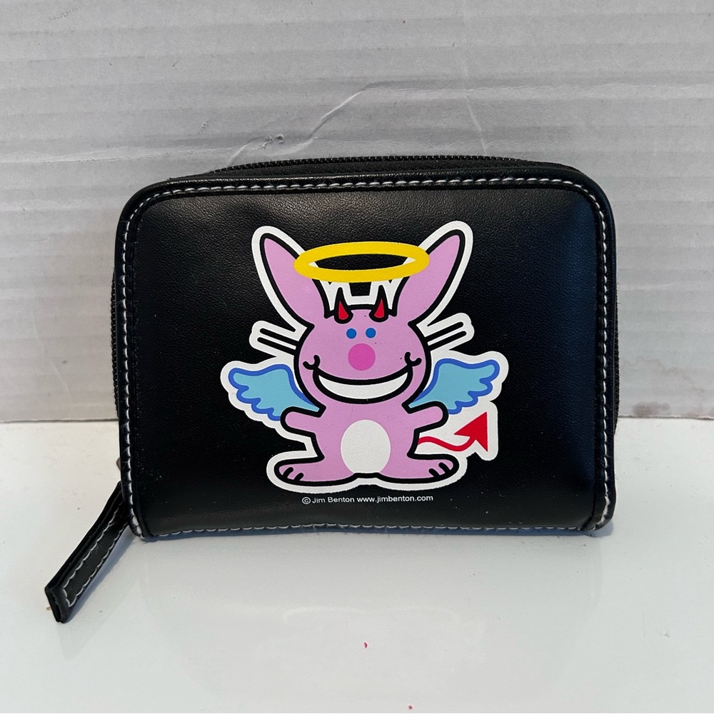 Vintage BLACK It's Happy Bunny Jim Benton Wallet Snap Close